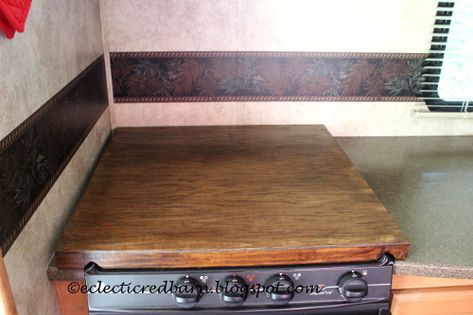 Camper Stove Cover, Rv Stove Cover, Rv Cooktop, Rv Stove, Camper Stove, Stove Board, Camper Reno, Camper Trailer Remodel, Used Cabinets