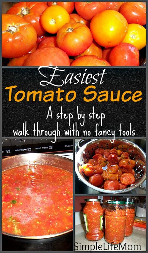 Easiest Tomato Sauce by Simple Life Mom Fresh Tomato Sauce Homemade, Processing Tomatoes, Tomato Sauce From Scratch, Canning Veggies, How To Make Tomato Sauce, Freeze Strawberries, Homemade Everything, Freezing Strawberries, Fresh Tomato Recipes