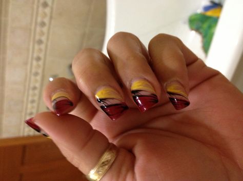 #Redskins nails for the playoff game vs Seattle. Almost the same as the 1st time, but better:) #HTTR Washington Commanders Nails, Dc Nails, Basketball Nails, Football Nail Designs, Precious Nails, Football Nails, Dark Pink Nails, Washington Football Team, Pink Nail Colors