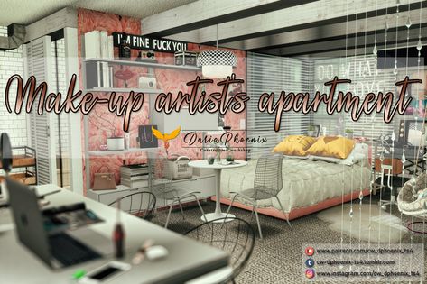 Make-up artist's apartment | Daria Phoenix on Patreon Artist Apartment, The Sims 4 Lots, San Myshuno, Apartment Deco, Sims 4 Challenges, Sims 4 Bedroom, Free Sims 4, The Sims 4 Packs, Sims 4 Body Mods