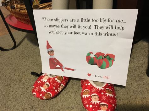 Elf on the Shelf... new slippers! Elf On The Shelf Brings Slippers, Elf Slippers, Elf Ideas Easy, Awesome Elf On The Shelf Ideas, Pajama Day, Elf Antics, Elf Fun, Elf Ideas, December 2024