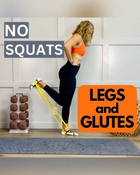 Stacey Roberts | Home Workouts | Fitness for all on Instagram: "NO SQUATS - Legs & Glutes Workout  Don’t underestimate this lower body workout with a resistance band - it’s a challenging one. Save this to work all major muscles for the lower body.  Medium resistance band 16 Reps Each side, 3 Sets   1. Knee lift 2. Hamstring curl 3. Side lift 4. Side press down 5. Donkey kick 6. Toe point   Comment “app” for a free week on my fitness app with fully guided, follow along workouts you can do from home.  Yoga mat: @wegym_fit 20% off through 9/4 with code fitnessmomness  Outfit: @taviactive 20% off with code FITNESSMOMNESS20  Band: @hopefitnessgear 20% off code fitnessmomness   #legworkout #glutesworkout #nosquats #legsandglutes #minibands #minibandworkout #resistancebandsworkout" Glute Exercises With Bands, Excersise Band Workout, Legs Glutes Workout, 2024 Health, Hamstring Curl, Band Workouts, Workout Routines For Beginners, Home Yoga, Body Exercises