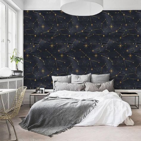 Celestial Watercolor Wallpaper Self Adhesive Wallpaper Stars | Etsy Constellation Wallpaper, Dark Celestial, Celestial Watercolor, Large Wall Decals, Wallpaper Stores, Night Sky Wallpaper, Temporary Wallpaper, Wallpaper Accent Wall, Marble Wallpaper