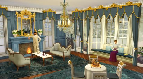 Sims 4 Victorian Furniture, Column Fireplace, Room Objects, Victorian Sitting Room, Gothic Curtains, Sims Decor, Victorian Curtains, Regency Dresses, Victorian Room