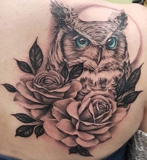 12+ Best Owl and Rose Tattoo Designs | PetPress Owl Tattoo With Roses, Owl Sunflower Tattoo, Owl And Rose Tattoo, Constellation Pictures, Rose Chest Tattoo, Colorful Owl Tattoo, Realistic Owl Tattoo, Owl Tattoo Sleeve, Owl Tattoo Drawings