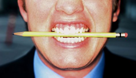 Business man biting pencil. Business man is biting down on yellow pencil , #Sponsored, #man, #Business, #biting, #yellow, #pencil #ad Holding A Pen Reference, Person Holding Pencil Reference, Holding A Pencil, Person Brushing Teeth Drawing, Man Sticking Tongue Out, Pose Reference Photo, Business Man, Pose Reference, Pencil