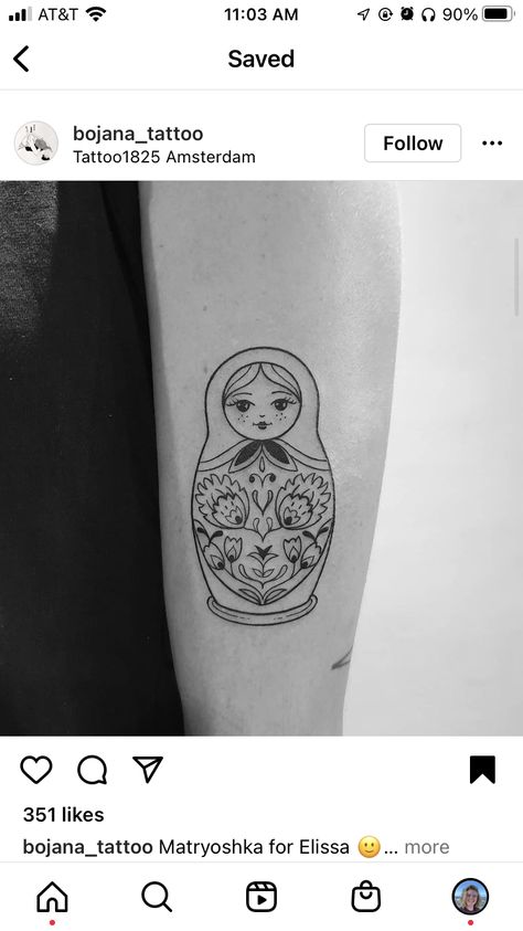 Babushka Tattoo, Matryoshka Tattoo, Russian Doll Tattoo, Nesting Doll Tattoo, Funky Tattoos, Doll Tattoo, Tattoo Project, Dainty Tattoos, Russian Doll