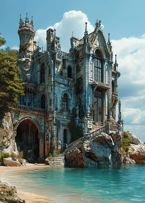 Fantasy Homes, Story Setting, Fantasy House, Fantasy City, Fantasy Castle, Fantasy Setting, Fantasy Places, A Castle, Fantasy Aesthetic