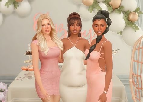 thalia’s baby shower 💓 mom to be thalia had the best time at her baby shower. she celebrated with her closest friends and is so... Friends Posing, Sims 4 Aesthetic, Friends Pose, 4 Aesthetic, 4 Best Friends, Sims Baby, Sims 4 Challenges, Sims 4 Black Hair, Aesthetic Baby