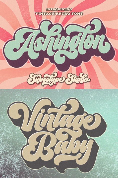 Wavy Retro Font, Vintage Logo Design Retro Typography, Retro Typography Logo, Vintage Style Branding, 90s Packaging, 70s Poster Design, 80s Lettering, Retro Design Ideas, 60s Typography