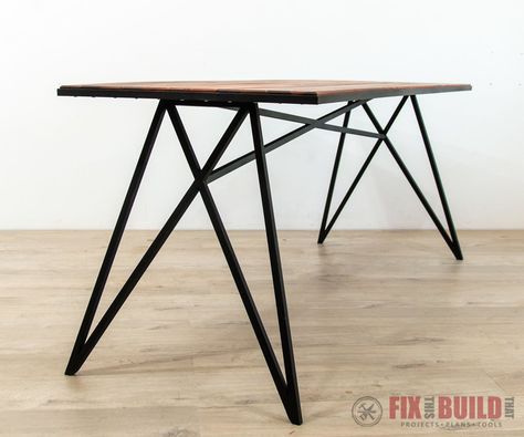 In this Instructable I'll show you how I made this outdoor table with a welded metal base. I got more creative with the metal work on this project and I love how it... Metal Outdoor Table, Table With Metal Base, Modern Outdoor Table, Adirondack Furniture, Diy Outdoor Table, Outdoor Remodel, Metal Furniture Design, Welding Table, Table Frame