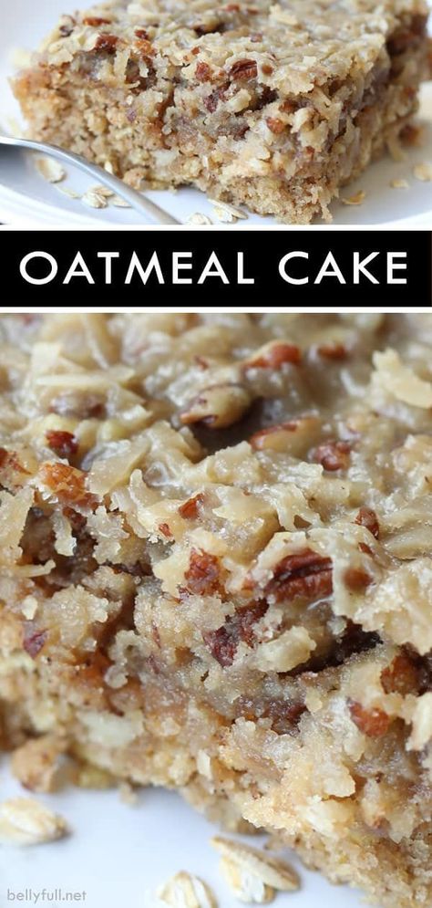 This Oatmeal Cake is a perfect dessert for any time of year. Moist and delicious, topped with coconut and a pecan streusel! #oatmealcake #oatmealcakerecipe #oatmealcakecoconutpecanfrosting #oldfashionedoatsrecipes Old Fashioned Oatmeal, Dessert Parfait, Oatmeal Cake, Think Food, Yummy Sweets, Savoury Cake, Wooden Kitchen, Food Cakes, How Sweet Eats