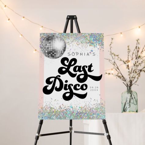 Last Disco Bachelorette Party Welcome Sign Tropical Disco Bachelorette Party, Last Disco Bridal Shower Theme, Abba Themed Bachelorette Party, Last Disco Bachelorette Party, Last Disco Bachelorette, Bridal Party Sign, Disco Bachelorette Party, Last Disco, Love Is Brewing