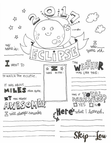 2017 Solar Eclipse Coloring page also known as an Eclipse Graphic Organizer makes a cute way to record this very special event. Solar Eclipse Kids, Solar Eclipse Activity, Eclipse Party, Solar Eclipse 2017, Coloring Pages Inspirational, Graphic Organizer, Homeschool Science, School Library, Solar Eclipse