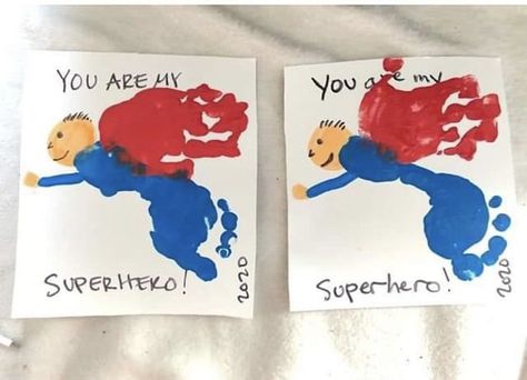 Make this adorable handprint and footprint art for the superhero in your kid’s life! 🦸🏻‍♀️🦸🦸🏻‍♂️🦸🏿‍♂️🦸🏽‍♀️ Toddler Memory Book, Superhero Toddler, Super Hero Activities, You Are My Superhero, Birthday Party Locations, Hero Crafts, My Superhero, Infant Classroom, Superhero Crafts