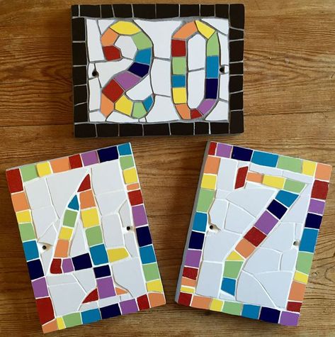 Taking orders for mosaic house numbers now - details Mosaic House Numbers, Broken China Crafts, House Numbers Diy, Mosaic Tiles Crafts, Mosaic Art Diy, China Crafts, Mosaic Rocks, Mosaic Garden Art, Mosaic Madness