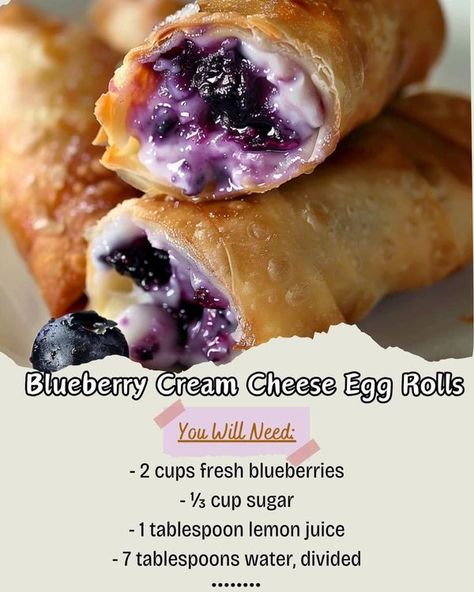 Blueberry Cream Cheese Egg Rolls 🫐... - Linda Gargano Stewart Cream Cheese Egg Rolls, Cheese Egg Rolls, Egg Roll Ingredients, Egg Roll Filling, Blueberry Filling, Cream Cheese Desserts, Blueberry Pie Filling, Egg Roll Recipes, Blueberry Cream Cheese