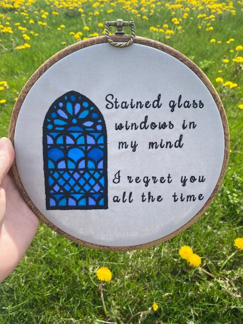 Taylor Swift Lyrics Embroidery, Stained Glass Embroidery, Taylor Swift Embroidery Ideas, Taylor Swift Embroidery, Floral Cross Stitch Pattern, String Crafts, Floral Cross Stitch, Taylor Swift Lyrics, Embroidery Craft