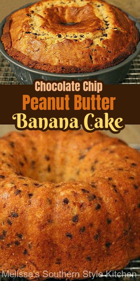 Chocolate Chip Peanut Butter Banana Bundt Cake Peanut Butter And Banana Cake, Peanut Butter Banana Cake Recipe, Banana Butter Cake, Banana Peanut Butter Cake, Banana Peanut Butter Chocolate, Moldy Bread, Bunt Cake Recipe, Easy Bundt Cake Recipes, Chocolate Chip Bundt Cake