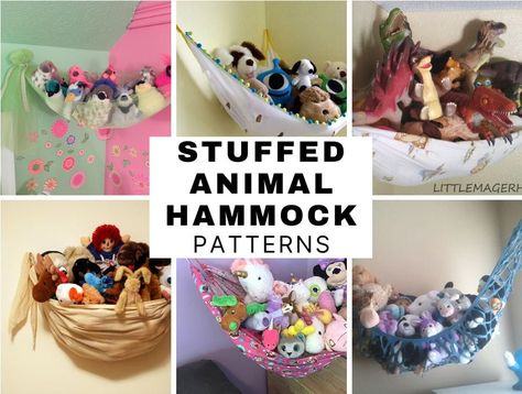 This DIY stuffed animal hammock is great when you need a diy stuffed animal storage off the floor. 10+ Easy to Make Stuffed animal hammocks and hanging toy storage Easy stuffed animal hammock by Lemonsqueezyhome Turn a t-shirt into toy storage by Hunnibunnife Quick to sew stuffed animal hammock by 5outof4 NO-sew: diy stuffed animal hammock from a fitted sheet by Littlemagerhouse No -sew: DIY toy hammock for stuffed animals (storage net) Tulle stuffed animal hammock no sewing required Learn how t Diy Stuffed Animal Hammock, Diy Stuffed Animal Storage, Hammock For Stuffed Animals, Diy Stuffed Animal, Animal Hammock, Stuffed Animal Net, Crochet Dreamcatcher Pattern, Crochet Hammock, Stuffed Animal Holder