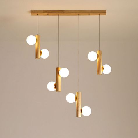 Wooden Light Fixtures, Simple Pendant Light, Wooden Lamps Design, Kitchen Island Dining Table, Magic Bean, Nordic Chandelier, Dining Table Lighting, Cluster Pendant Lighting, Cage Pendant Light