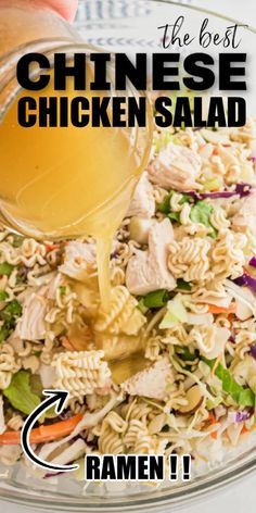 Homemade Chinese Chicken, Chicken And Ramen, Chinese Chicken Salad Dressing, Asian Chicken Salad Recipe, Chinese Salad, Chicken Salad Dressing, Chinese Chicken Salad Recipe, Ramen Salad, Ramen Noodle Salad