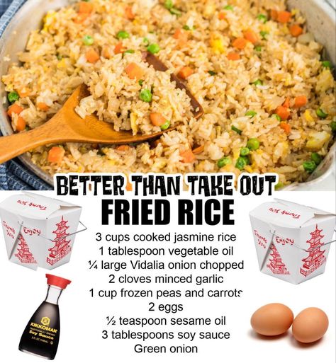 Take Out Fried Rice, Takeout Fried Rice, Jasmine Rice Recipes, Easy Fried Rice, Rice Side Dish Recipes, Fried Rice Recipe Easy, Cooking Jasmine Rice, Better Than Takeout, Chinese Cooking Recipes