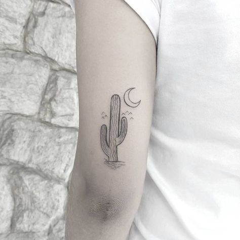 Tattoo Cactus, Arizona Tattoo, Vegas Tattoo, Texas Tattoos, Cactus Tattoo, Baby Tattoos, The Thing Is, Moon Tattoo, Tattoo Sketches