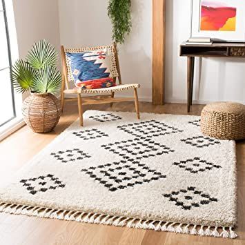 SAFAVIEH Moroccan Fringe Shag Collection MFG246B Boho Tribal Non-Shedding Living Room Bedroom Dining Room Entryway Plush 2-inch Thick Area Rug, 8' x 10', Cream / Charcoal Neutral Boho Rug, Boho Rugs, Casual Decor, Safavieh Rug, Plush Area Rugs, Cream Rug, Beige Area Rug, Rustic Rugs, Accent Rugs