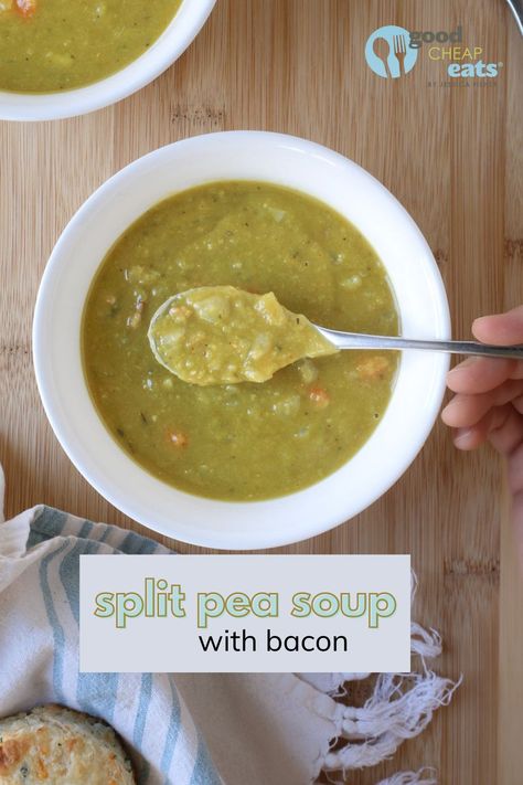 Split Pea Soup With Bacon Recipes, Split Pea And Bacon Soup, Split Pea Soup With Bacon, Pea Soup With Bacon, Easy Split Pea Soup, Green Split Pea Soup, Split Pea Soup Crockpot, Bacon Soup Recipes, Cold Soup Recipes