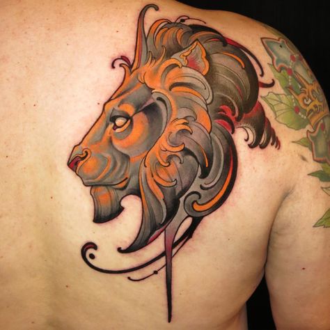 Curtis Burgess Traditional Lion Tattoo, Lion Back Tattoo, Roaring Lion Tattoo, German Tattoo, Tier Tattoo, Mens Lion Tattoo, Lion Head Tattoos, Kunst Tattoos, Head Tattoo