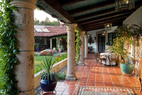 15 Stunning Mediterranean Porch Designs For The Ultimate Enjoyment Mediterranean Porch, Veranda Design, Porch Kits, Mexican Hacienda, Building A Porch, Front Porch Design, Spanish Style Home, Casas Coloniales, Hacienda Style