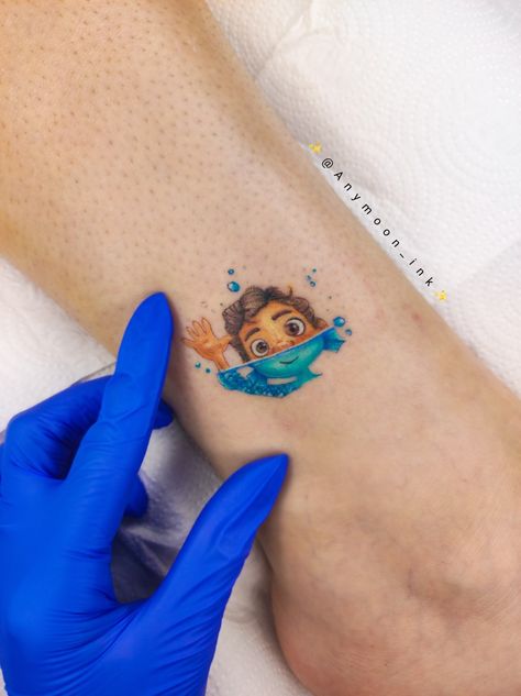 Disney tattoos #disney #anymoon #anymoonink #tattoo #tattoos Luca Disney Tattoo, Luca Tattoo Disney, Jordans Tattoo, Pixar Tattoo, Luca Tattoo, Jordan Tattoo, Luca Disney, Disney Sleeve, Inspiration Tattoos