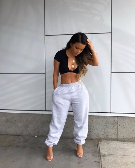 FashionNova.com on Instagram: “Elevate Joggers with Heels & A Sexy Crop Top ✔⁠ Search: "Knot So Subtle Ribbed Pant Set"⁠ Tag @FashionNova #FashionNova in your post for a…” Jogger Pants Outfit, Mermaid Leggings, Joggers Outfit, Heels Outfits, Outfit Look, Urban Outfits, Casual Fits, Urban Fashion, Spring Outfit