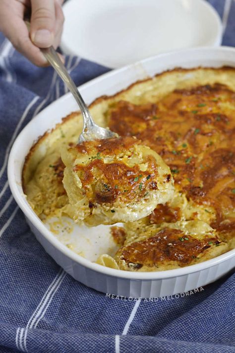 Air Fryer Potatoes au Gratin, or cheesy scalloped potatoes, is a creamy easy side dish perfect for holiday dinners. Cooks super fast in the air fryer oven! Potato Au Gratin In Air Fryer, Scallop Potatoes In Air Fryer, Air Fryer Au Gratin Potatoes, Augratin Potatoes In Air Fryer, Airfryer Scalloped Potatoes, Scalloped Potatoes Air Fryer, Scalloped Potatoes In Air Fryer, Airfryer Vegetables, Airfryer Veggies