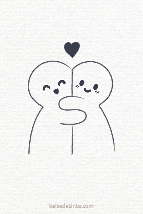 Dibujos kawaii - abrazo Best Friend Easy Drawings, Kawaii Mini Drawings, Cute Doodles For Best Friends, Mini Character Drawings, Friends Easy Drawing, Best Friend Drawings Easy, Cute Drawings Love, Friend Doodles, Cute Best Friend Drawings