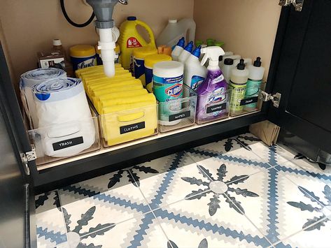 Cleaning Closet Organization, Under Kitchen Sink, Stacked Laundry Room, Laundry Room Ideas Small Space, Under Kitchen Sink Organization, Kitchen Sink Organization, Cleaning Supplies Organization, House Organisation, Laundry Decor