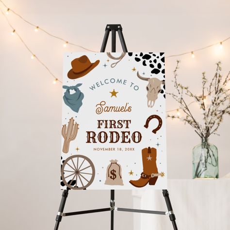 First rodeo western Wild West boy first birthday welcome sign. 1 St Rodeo Birthday, Western Theme One Year Old Party, Country 1st Birthday Boy, Baby Boy First Birthday Cowboy Theme, My First Rodeo Birthday Party, First Rodeo Birthday Boy Decor, First Birthday Rodeo, First Birthday Boy Rodeo, First Rodeo Balloon Garland