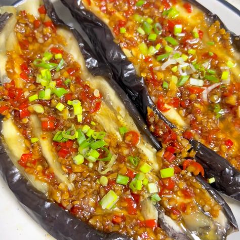 Chinese Steamed Eggplant with Garlic Sauce - Chinese Steamed Eggplant with Garlic Sauce My Chinese Home Kitchen Eggplant Fried, Garlic Eggplant, Ways To Cook Eggplant, Steamed Eggplant, Eggplant With Garlic Sauce, Eggplant Varieties, Gluten Free Chinese, Eggplant Fries, Grilled Garlic