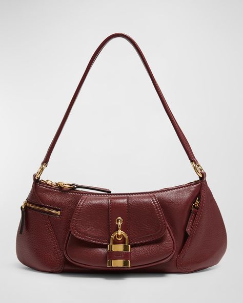 "Find CHLOÉ The 99 Shoulder Bag In Shiny Grained Calfskin on Editorialist. The Chloe The 99 shoulder bag is crafted from shiny grained calfskin leather. It features a shoulder strap, zip top closure, two zip pockets, and one flap pocket on the exterior, and one slip pocket on the interior. The bag is lined with cotton/linen and measures approximately 5.1\"H x 14.1\"W x 3.9\"D. It is made in Italy." Bag Flap Design, Chloe Bag Aesthetic, Chloe Clothes, Bags With Pockets, Cute Shoulder Bags, Vintage Chloe, Vintage Designer Bags, Expensive Bag, Chloe Clothing