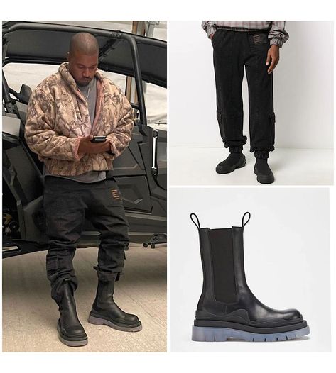 ye on Instagram: “Kanye wearing @liberal_youth_ministry military pants. @bottegaveneta Tire boots. #KANYEWEST” Kanye West Boots Outfit, Streetwear Boots, Bottega Veneta Tire Boots Outfit, Bottega Boots Outfit Men, Kanye West Boots, Kanye Boots, Bottega Veneta Boots Outfit, Bottega Veneta Boots Outfit Men, Army Boots Outfit