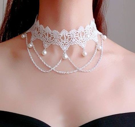 White Lace Choker, Victorian Gothic Jewelry, White Choker, Lace Choker Necklace, Vintage Choker Necklace, Necklace Gothic, Lace Choker, Gothic Victorian, Lace Necklace