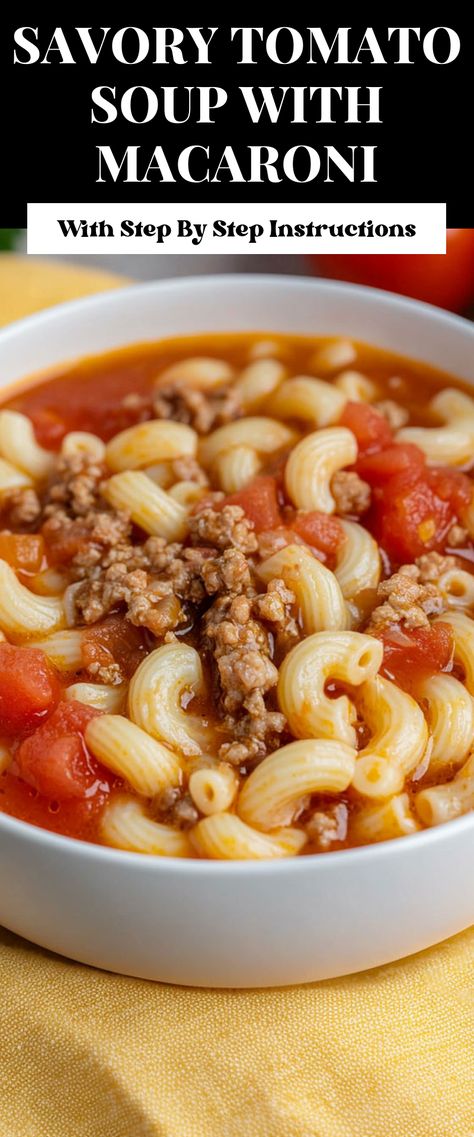 Image for Tomato Soup With Macaroni Macaroni Tomato Soup, Soup With Diced Tomatoes, Soup With Macaroni, Beef And Macaroni Soup, Tomato Macaroni Soup Recipe, Hamburger Macaroni Soup, Tomato Macaroni Soup, Soup With Beef Broth, Hamburger Macaroni