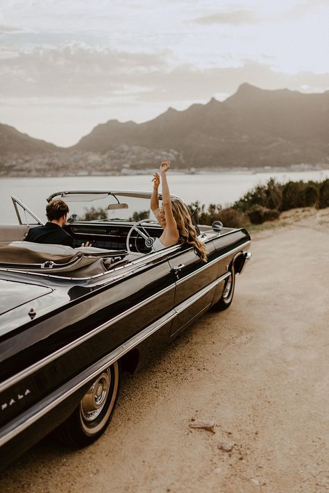 bride and groom in classic car in cape town Cape Town Wedding Photography, Cape Town Engagement Shoot, Cape Town Elopement, Capetown Wedding, South Africa Wedding, Vintage Chevrolet, Save The Date Video, Safari Wedding, Visit South Africa