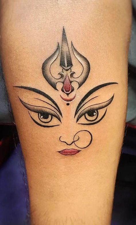 Maa Kali Eyes Tattoo Kaali Maa Tattoo Designs, Small Kali Ma Tattoo, Devi Tattoo Design, Kaali Maa Tattoo, Maa Kali Tattoo Design, Durga Tattoo Design, Durga Maa Tattoo Design, Maa Durga Tattoo, Durga Maa Tattoo