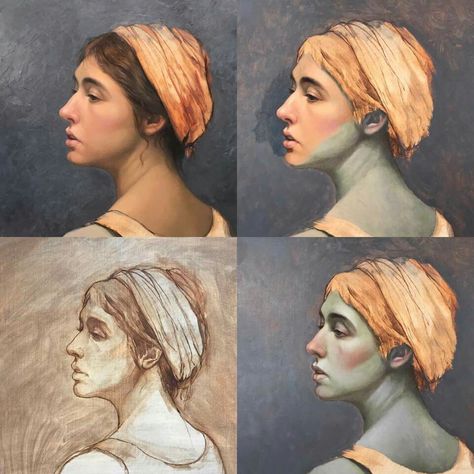 Tone Painting Ideas, Portrait Underpainting, Color Theory Skin Tone, Underpainting Oil, Tone Painting, Art Painting Portrait, Oil Painting Tips, Oil Painting Tutorial, Pastel Portraits