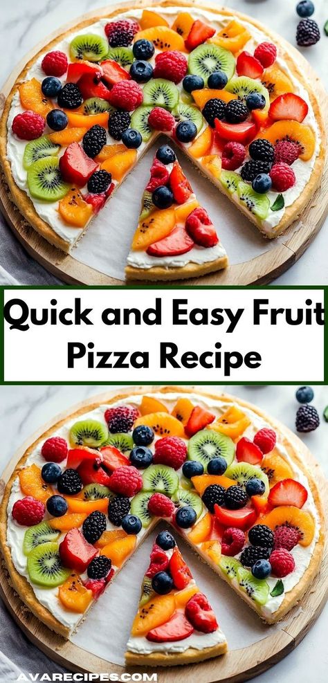 Need a quick and easy treat to impress your friends? This Fruit Pizza Recipe is a versatile dessert that can be customized with your favorite fruits, making it a perfect addition to any celebration or casual get-together. Easy Fruit Pizza, Fruit Pizza Recipe, Easy Treat, Fruit Toppings, Cream Cheese Spreads, Buttery Cookies, Fruit Pizza, Cookie Crust, Easy Treats