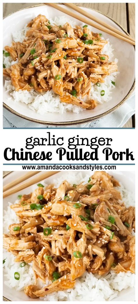 Recipe Using Pulled Pork, Pork And Rice Recipes, Crockpot Asian, Garlic Ginger Sauce, Asian Pulled Pork, Shredded Pork Recipes, Pulled Pork Slow Cooker, Pulled Pork Leftover Recipes, Pork Slow Cooker