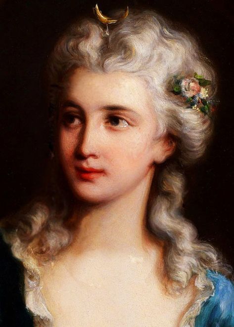 Lady as Diana, 18th Century. Detail. 18th Century Hair, Images Victoriennes, 18th Century Women, 18th Century Portraits, Rococo Art, 18th Century Paintings, Victorian Paintings, Miniature Portraits, 18th Century Fashion