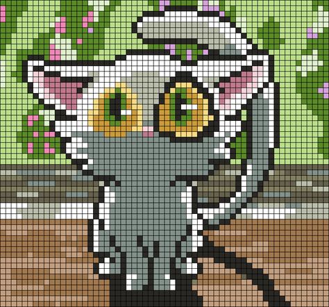 Genshin Alpha Pattern, Coraline Cross Stitch, Studio Ghibli Pixel Art Grid, Pixel Art Ghibli, Cat Alpha Pattern, Alpha Patterns Anime, Pixel Art Chat, Simple Alpha Patterns, Suzume Anime